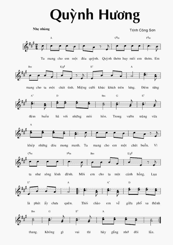 Sheet nhạc Quỳnh Hương